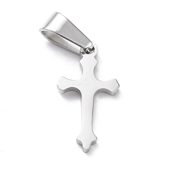 304 Stainless Steel Pendants, Cross, Laser Cut, Stainless Steel Color, 19x10x1.5mm, Hole: 3.5x7mm