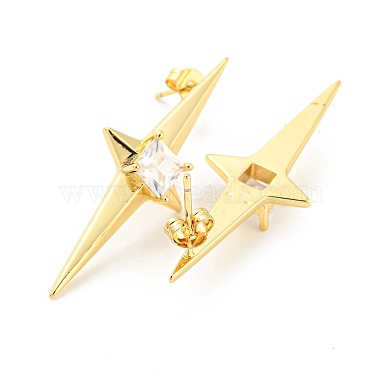 Star Shape Rack Plating Brass Micro Pave Cubic Zirconia Dangle Stud Earrings(EJEW-P240-03G)-2