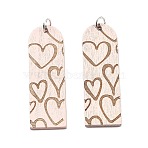 Printed Wood Pendants, with Iron Ring, Valentine's Day Collection, Arch, 54x17x2.5mm, Hole: 5.5mm(FIND-R050-02B)
