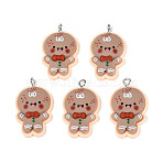 Christmas Theme Opaque Resin Pendants, with Platinum Tone Iron Findings, Gingerbread Man, Tan, 30x18x5.5mm, Hole: 2mm(FIND-E025-04)