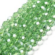 Electroplate Transparent Glass Beads Strands, Faceted, Round, Pearl Luster Plated, Lime Green, 10mm, Hole: 1.2mm, about 65~69pcs/strand, 23.03~24.49 inch(58.5~62.2cm)(EGLA-A035-T10mm-A09)
