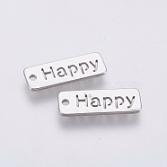 304 Stainless Steel Pendants,  Rectangle with Word Happy, Stainless Steel Color, 17x6x1mm, Hole: 1.4mm(STAS-P212-11P)