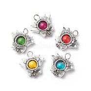 Antique Silver Plated Alloy Synthetic Turquoise Pendants, Dyed, Flower Pattern, 20x20x6mm, Hole: 3.2mm(PALLOY-JF01874-01)