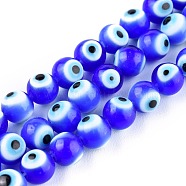 Handmade Evil Eye Lampwork Round Bead Strands, Blue, 6mm, Hole: 1mm, about 64pcs/Strand, 14.57''(37cm)(LAMP-L055-6mm-14)