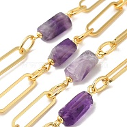 Natural Amethyst Faceted Irregular Column Beaded Chains, with Rack Plating Real 18K Gold Plated Brass Oval Link Chains, Unwelded, Long-Lasting Plated, Lead Free & Cadmium Free, 20~22x6.5~8.5x6.5~8mm, 22x6x1mm, 9x6.35x1mm(CHC-H105-02G-04)