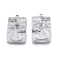 304 Stainless Steel Pendants, Rectangle with Sun, Stainless Steel Color, 30x18.5x3mm, Hole: 2mm(STAS-N098-212P)