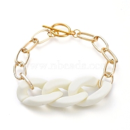 Chain Bracelets, with Spray Painted Acrylic Quick Link Connectors, Aluminium Paperclip Chains and Alloy Toggle Clasps, White, 7-7/8 inch(20cm)(BJEW-JB05165-01)