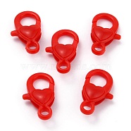Plastic Lobster Claw Clasps, Heart, Red, 22.5x13x6.5mm, Hole: 3mm(PALLOY-F017-01C)