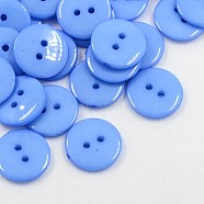 Acrylic Sewing Buttons, Plastic Buttons for Costume Design, 2-Hole, Dyed, Flat Round, Cornflower Blue, 15x2mm, Hole: 1mm(BUTT-E084-C-06)