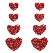 8Pcs 3 Style Heart Handmade Appliques, Rhinestone & Wool Ornament Accessories, Ruby, 23~41x28~48x5~7mm(PATC-FG0001-71)