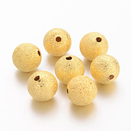 Brass Textured Beads, Nickel Free, Round, Golden Color, Size: about 12mm in diameter, hole: 1.8mm(EC249-NFG)