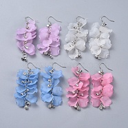 Petal Transparent Acrylic Dangle Earrings, with Brass Rhinestone Charms and Earring Hooks, Mixed Color, 70~71mm, Pin: 0.6mm(EJEW-JE03270)