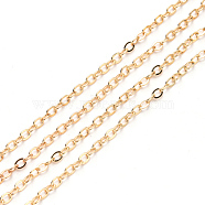 Brass Cable Chains, Soldered, with Spool, Flat Oval, Light Gold, 2.6x2x0.3mm, Fit for 0.7x4mm Jump Rings, about 32.8 Feet(10m)/roll(CHC-T008-06B-KC)