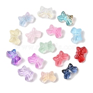 Transparent Spray Paint Glass Beads, Bowknot, Mixed Color, 9.5x14x6.5mm, Hole: 1mm(X-GLAA-Z011-11)