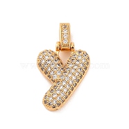 Brass Micro Pave Cubic Zirconia Pendants, Real 18K Gold Plated, Clear, Letter Y, 18.5~24x12.5~25.5x5~5.5mm, Hole: 5x3mm(KK-C076-29Y-G01)