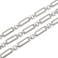 Tarnish Resistant Handmade 304 Stainless Steel Link Chains, with Paperclip Chains, Unwelded, with Spool, Stainless Steel Color, link: 13.5x4x1mm, ring: 4x1.5mm, 32.8 Feet(10m)/roll(CHS-M004-02P)