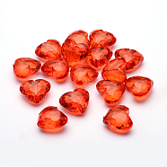 Valentines Day Ideas for Her Transparent Acrylic Beads, Faceted Heart, Red, about 25mm long, 28.5mm wide, 16mm thick, hole: 3mm(X-PL318Y-5)