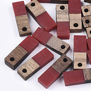 Resin & Walnut Wood Pendants, Rectangle, FireBrick, 17x5.5x3~3.5mm, Hole: 1.5mm(RESI-S358-19I)