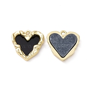 Opaque Resin Pendants, with Light Gold Plated Alloy Findings, Heart Charm, Black, 18x18x3mm, Hole: 1.8mm(PALLOY-F285-07A-LG)