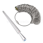 Jewelry Measuring Tool Sets, with Aluminium Ring Size Sticks Ring Mandrel and Alloy American Calibration Ring Sizers Professional Model, Platinum, Stick: 250x25mm, Ring: 11~22mm, 28pcs/set(TOOL-N005-01)