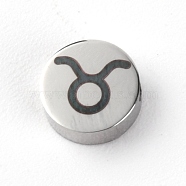 304 Stainless Steel Beads, Twelve Constellations, Stainless Steel Color, Taurus, 8x3mm, Hole: 2mm(FIND-CJC0005-01B-P)