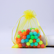 Rectangle Organza Drawstring Bags, Yellow, 12x9cm(CON-PW0001-054C-10)