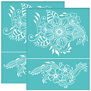 Self-Adhesive Silk Screen Printing Stencil, for Painting on Wood, DIY Decoration T-Shirt Fabric, Turquoise, Flower Pattern, 280x220mm(DIY-WH0338-121)