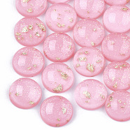 Resin Cabochons, with Glitter Powder and Gold Foil, Half Round, Hot Pink, 12x5.5mm(CRES-T012-07G)