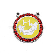 304 Stainless Steel Pendants, with Rhinestone and Enamel, Flat Round with Hand, Siam, 20x19.5x3mm, Hole: 1.4mm(STAS-N095-43A)