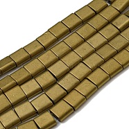 Electroplated Non-magnetic Synthetic Hematite Beads Strands, Square, Matte Style, 2-Hole, Goldenrod, 6x6x3mm, Hole: 1.2mm, about 69pcs/strand, 15.55 inch(39.5cm)(G-C106-A01-05)