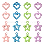 32Pcs 8 Style Spray Painted Alloy Pendants, Heart & Star, Mixed Color, 13~16x12~13.5x2mm, Hole: 1.5~1.6mm, 4pcs/style(FIND-LS0001-59)