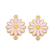 304 Stainless Steel Enamel Links Connectors, Ion Plating(IP), Golden, Flower, Pink, 21x15.5x2mm, Hole: 1.4mm(STAS-Q241-013D)