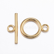 304 Stainless Steel Toggle Clasps, Real 18k Gold Plated, Ring: 18.5x13.5x2mm, Hole: 3mm, Bar: 20x7x2mm, Hole: 3mm(STAS-H380-04G)