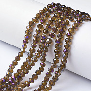 Electroplate Transparent Glass Beads Strands, Half Rainbow Plated, Faceted, Rondelle, Camel, 4x3mm, Hole: 0.4mm, about 130pcs/strand, 16.54 inch(42cm)(EGLA-A034-T4mm-F01)