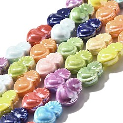 Handmade Porcelain Beads Strands, Cuttlefish, Colorful, 14.5~15x10.5x6.5mm, Hole: 2mm, about 20pcs/strand, 29.6~29.8cm(PORC-I028-01A)