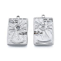 304 Stainless Steel Pendants, Rectangle with Sun, Stainless Steel Color, 30x18.5x3mm, Hole: 2mm(STAS-N098-212P)