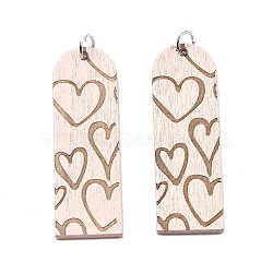 Printed Wood Pendants, with Iron Ring, Valentine's Day Collection, Arch, 54x17x2.5mm, Hole: 5.5mm(FIND-R050-02B)