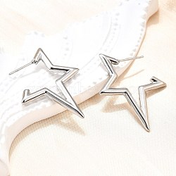 Non-Tarnish 304 Stainless Steel Stud Earrings for Women, Star, Stainless Steel Color, 31x26x2.2mm(STAS-D084-25P)