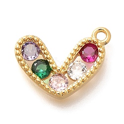 Brass Charms, Heart Charms, with Glass, Real 18K Gold Plated, 10.5x15x2.5mm, Hole: 1.5mm(KK-U048-14G)