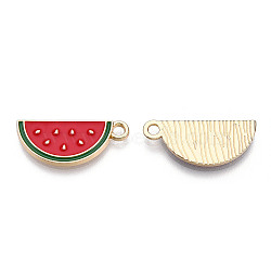 Alloy Enamel Pendants, Light Gold, Watermelon, Red, 23x10x2mm, Hole: 2mm(X-FIND-N048-018)