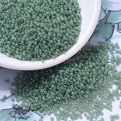 MIYUKI Round Rocailles Beads, Japanese Seed Beads, 11/0, (RR2375) Transparent Light Moss Green Luster, 2x1.3mm, Hole: 0.8mm, about 1111pcs/10g(X-SEED-G007-RR2375)