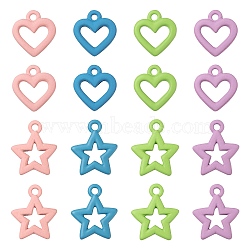 32Pcs 8 Style Spray Painted Alloy Pendants, Heart & Star, Mixed Color, 13~16x12~13.5x2mm, Hole: 1.5~1.6mm, 4pcs/style(FIND-LS0001-59)