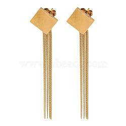 Ion Plating(IP) Golden 304 Stainless Steel Dangle Stud Earrings, Chains Tassel Earrings, Square, 62x14.5mm(EJEW-D083-11A)