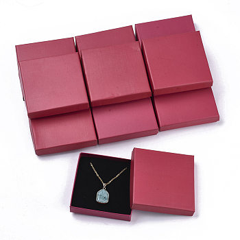 Cardboard Jewelry Boxes, for Pendant, with Sponge Inside, Square, Crimson, 9.5x9.5x2cm, Inner Size: 8.5x8.5cm, No Cover: 8.5cm long, 8.5cm wide, 2mm thick, Cover: 9.5cm long, 9.5cm thick, 1.5cm thick.