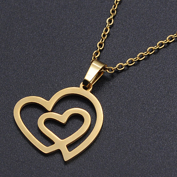 201 Stainless Steel Pendants Necklaces, with Cable Chains and Lobster Claw Clasps, Heart, Golden, 17.71 inch(45cm), 1.5mm