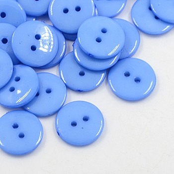 Acrylic Sewing Buttons, Plastic Buttons for Costume Design, 2-Hole, Dyed, Flat Round, Cornflower Blue, 15x2mm, Hole: 1mm