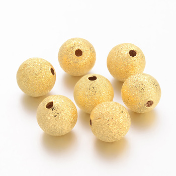Brass Textured Beads, Nickel Free, Round, Golden Color, Size: about 12mm in diameter, hole: 1.8mm