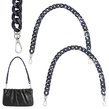 Elite 2Pcs Acrylic Imitation Gemstone Curb Chain Bag Handles, with Alloy Swivel Clasps, for Bag Replacement Accessories, Black, 61cm