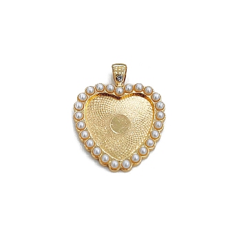 Alloy with Imitation Pearl Pendants Cabochon Settings, Heart, Golden, 25mm