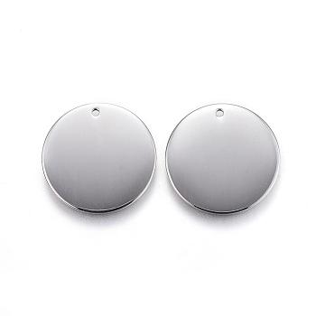 304 Stainless Steel Pendants, Stamping Blank Tag Charms, Flat Round, Stainless Steel Color, 16x0.8mm, Hole: 1mm